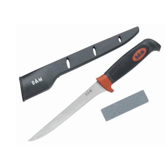 DAM Messer Set 3-teilig Filetiermesser mit Klingenschutz und Schleifstein