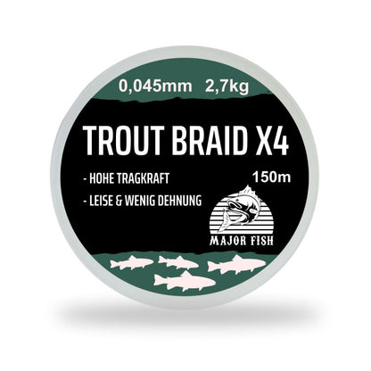 Major Fish Trout Braid 4 Fach geflochtene Schnur Forelle 150 Meter