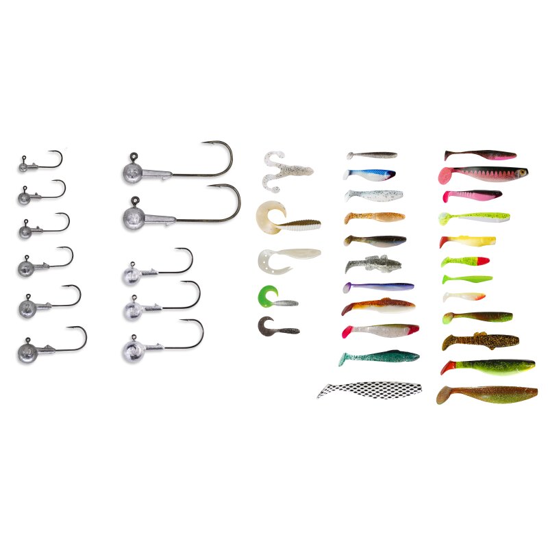 Relax Gummifische Sonderbox mit Jigköpfen und Zubehör 40- tlg